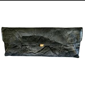 Arden B. Handbag Clutch Gray Long Metallic Textured Leather Evening Purse